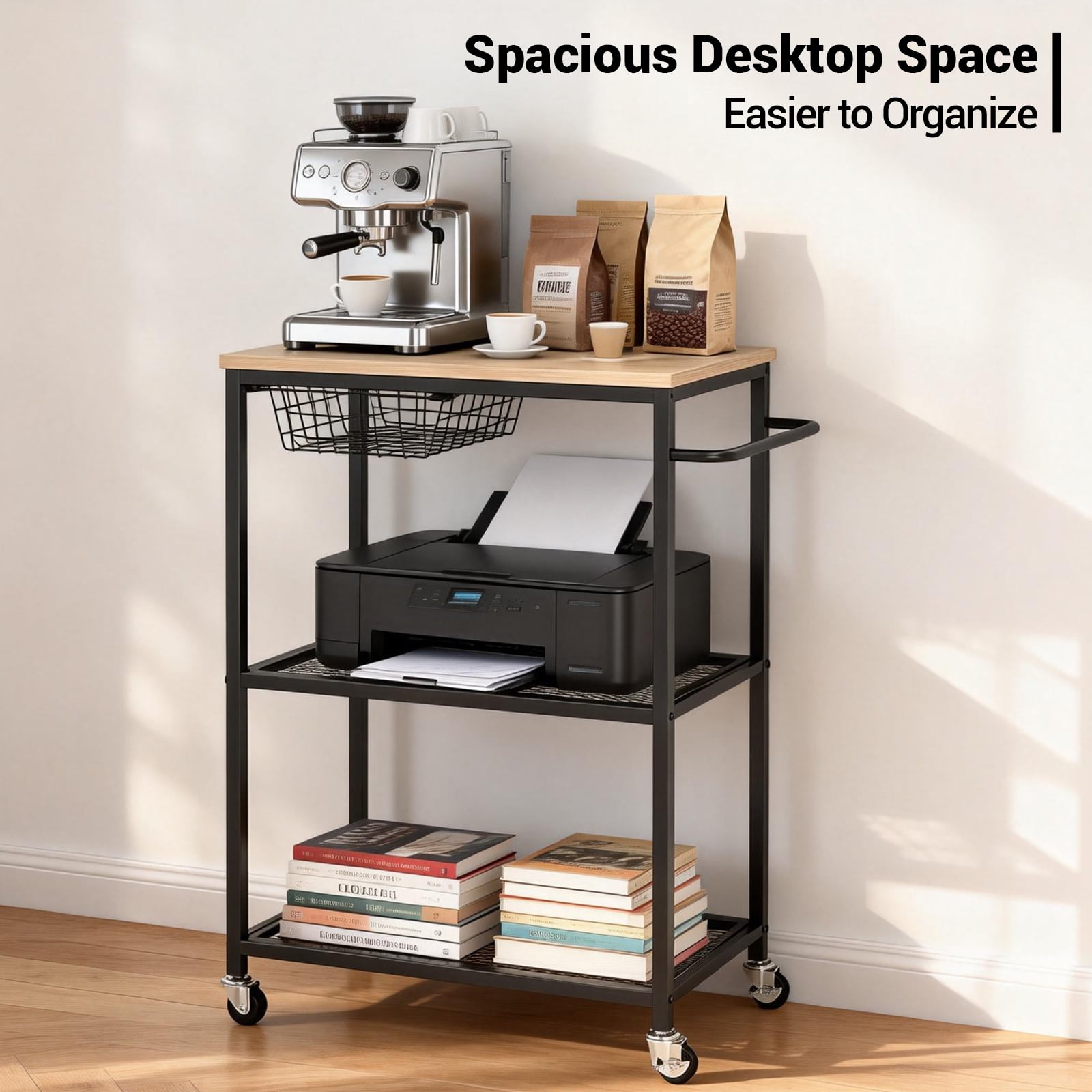 Soonbuy 3-Tier Kitchen Storage Cart, Baker’s Rack with Push Handle, Coffee Bar, Kitchen Storage Cart with Storage for Kitchen Island Restaurant Living Room