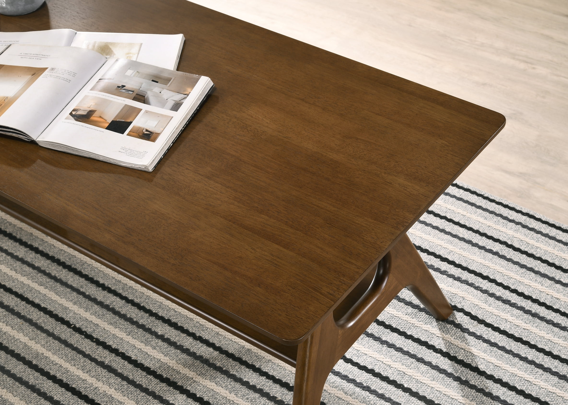 Roundhill Furniture Arona 3-Piece Coffee Table Set, Coffee Table and Two End Tables, Walnut Finish