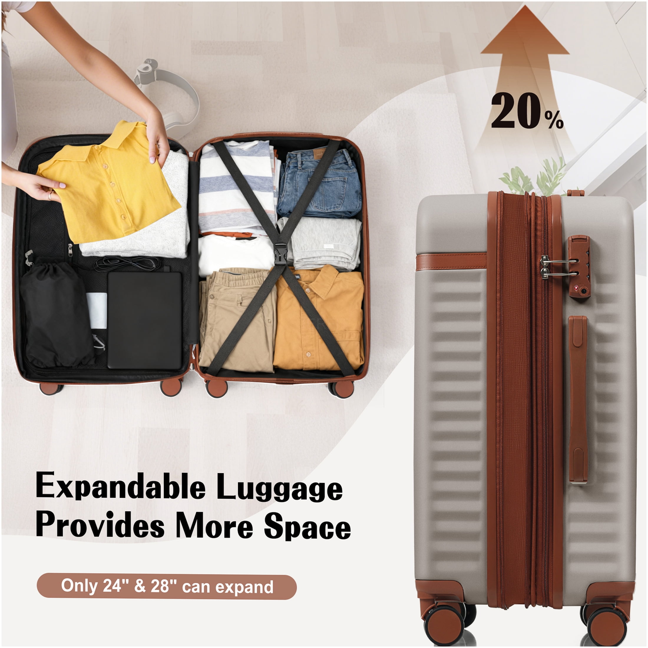 JERFIT 3-Piece ABS Hard Shell Luggage Set with USB Port & TSA Lock, Front-Opening Carry on Spinner Suitcases for Effortless Travel