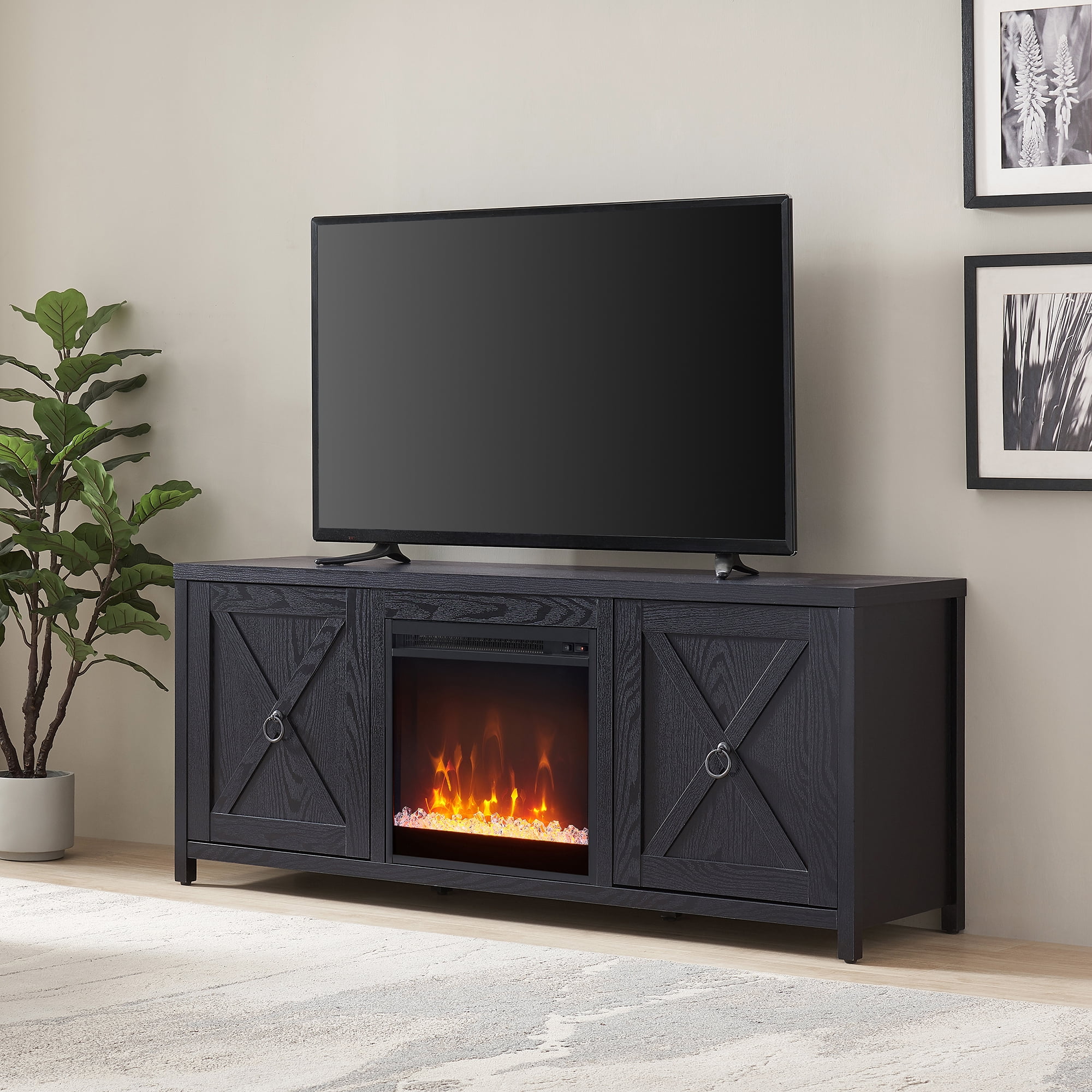 Evelyn&Zoe Granger Rectangular TV Stand with Crystal Fireplace for TV’s up to 65″, Black Sansujyuku sansujyuku.com
