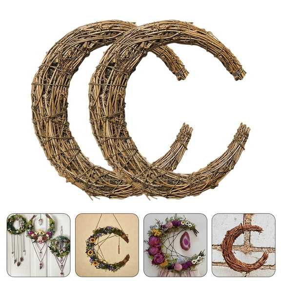Moon Shaped Wreath Rattan 2pcs Moon Shape DIY Rattan Wreath Handmade DIY Rattan Rings Vine Branch Wreath for DIY Crafts