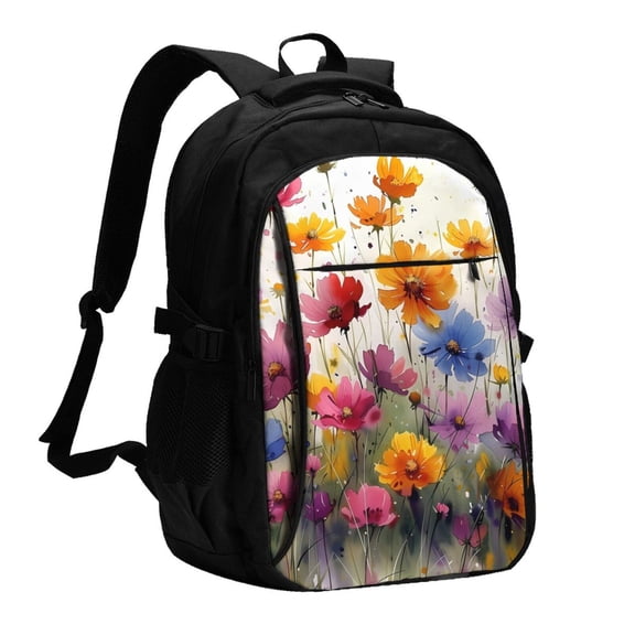 Defioc Colorful Wildflower Meadow for Travel Backpack for Women,15.6 inch Laptop Backpack Carry On Backpack Personal Item Travel Bag Daypack for School Weekender Business Trip