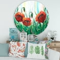 thumbnail image 2 of Designart 'Three Red Bright Poppy Flowers On A Green Meadow' Traditional Circle Metal Wall Art 29x29 - Disc of 29, 2 of 5