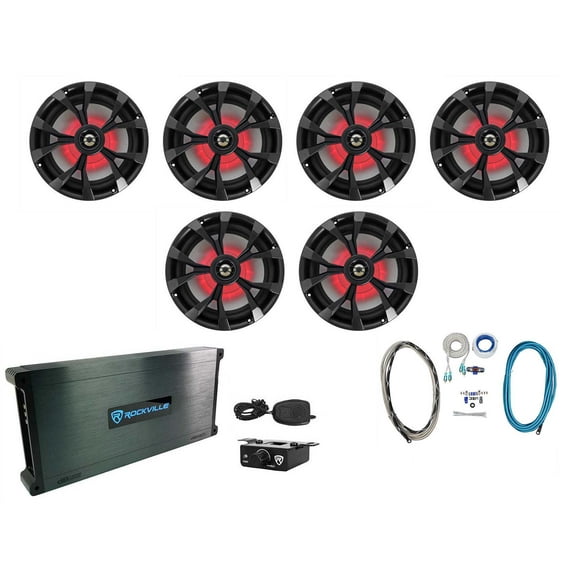 (6) Rockville RKL80MB 8" 700w Marine Boat Speakers w/LED Amplifier Amp Kit