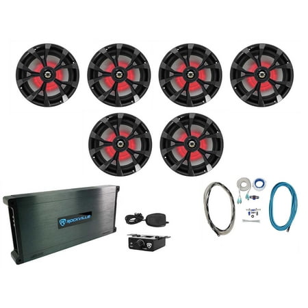 (6) Rockville RKL80MB 8 700w Marine Boat Speakers w/LED+Amplifier+Amp Kit