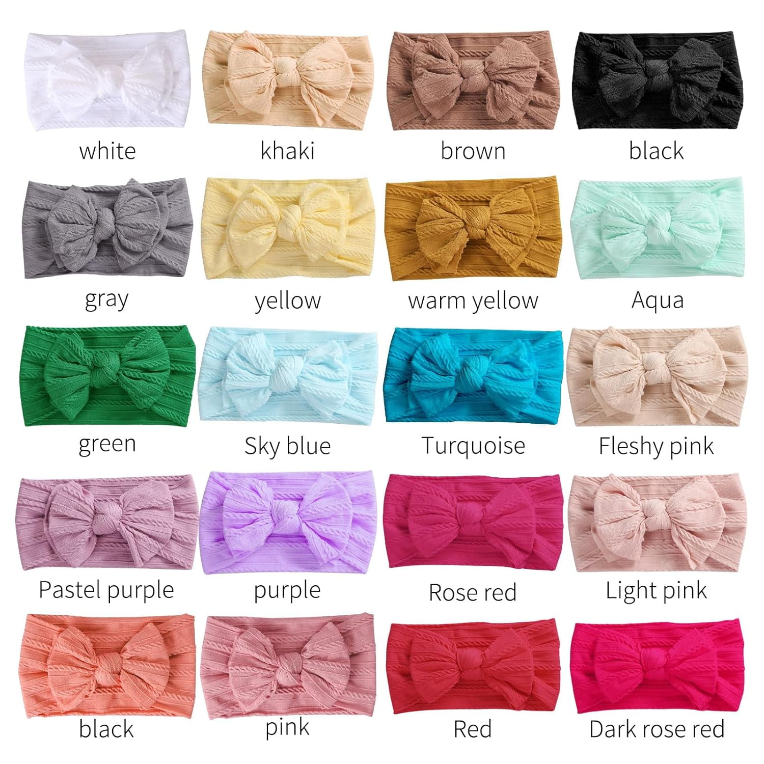 Baby Girls' Headband Set, 20 Pieces Stretchy Nylon with Bows, Lightweight & Soft, for Newborn to Toddler