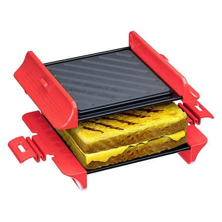 3-in-1 Microwave Sandwich Press, Panini Maker, Grill Tray, & Crisper, Fast Cooking, Dishwasher Safe, BPA-Free, Red