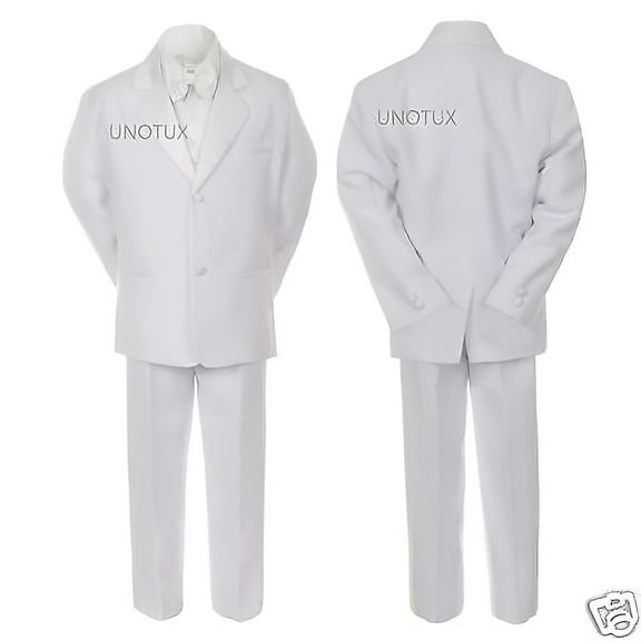 TODDLER & BOY WEDDING 1ST COMMUNION BAPTISM FORMAL TUXEDO SUIT WHITE  Small -20