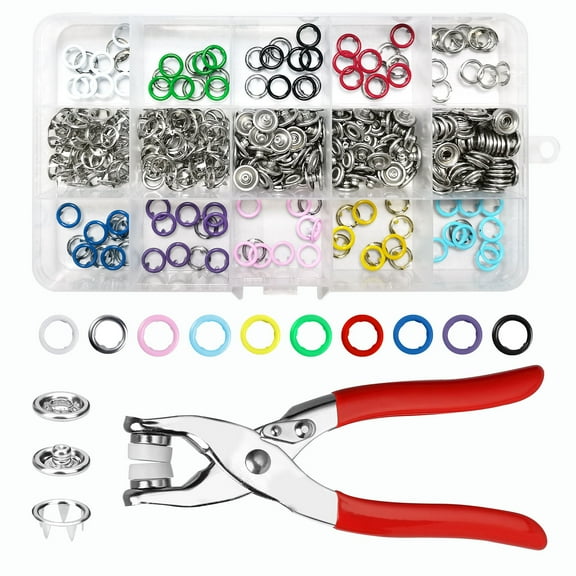 200 Sets Snap Button Kit, 9.5 mm Metal Snaps for Fabric with Fastener Pliers Press Tool, Button Snaps Repair Kit for Clothing Sewing Crafting Leather Dress Jeans (10 Colors, Hollow)