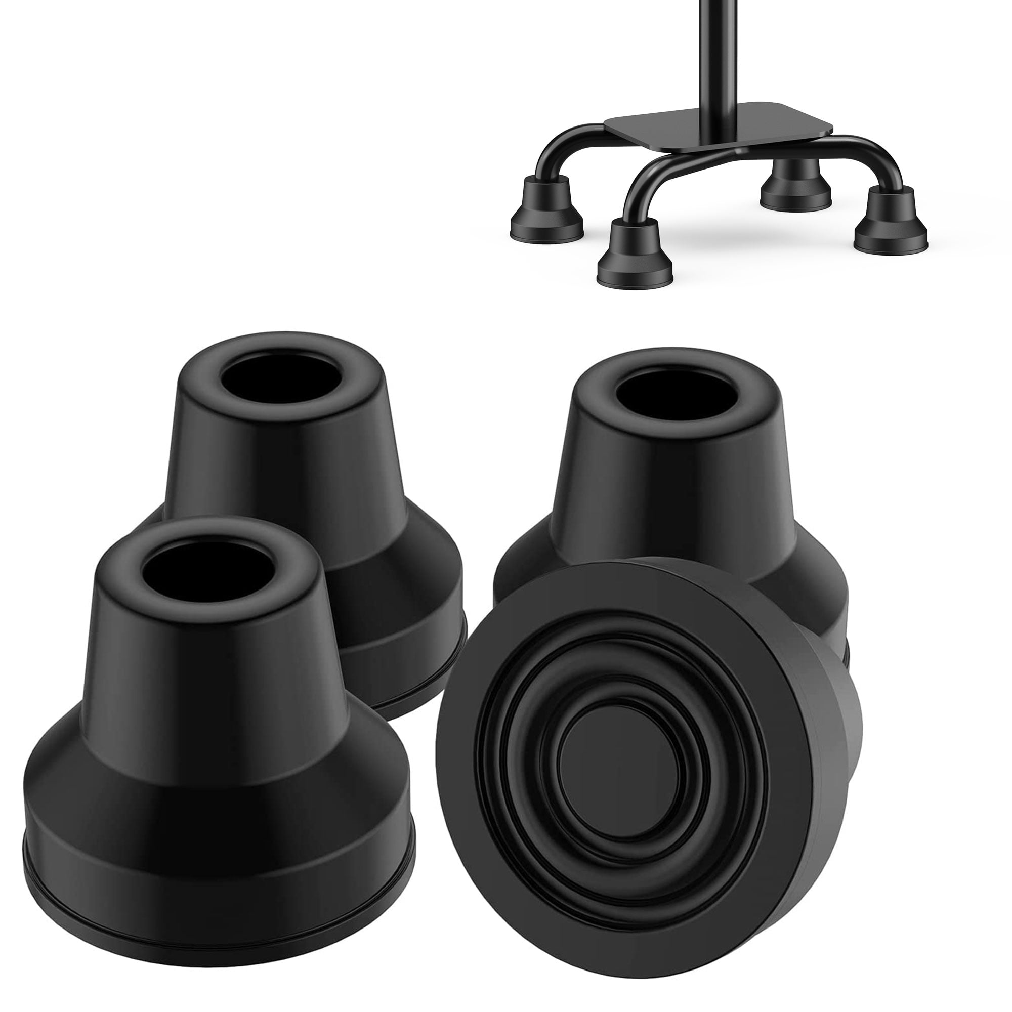 JELLAS 4 Pack Quad Cane Tips 1/2 Inch Heavy Duty, Cane Rubber Tips