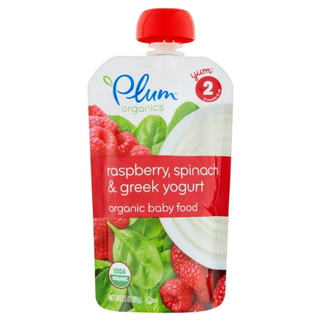 (6 Pack) Plum Organics Raspberry, Spinach & Greek Yogurt Organic Baby Food, Stage 2, 6 Months & Up, 3.5 oz