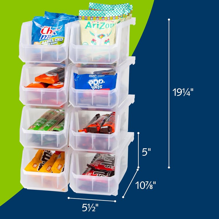 8-Pack Medium Clear Stackable Plastic Storage Bins - 11x5x5.5 Organizer Boxes For Pantry, Office, Closet & Garage