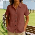 thumbnail image 6 of QIUOMBBP Linen Button Down Shirts for Women Short Sleeve Lapel Collared Tops with Pocket Loose Breathable Summer Business Casual Tees Wine L, 6 of 8