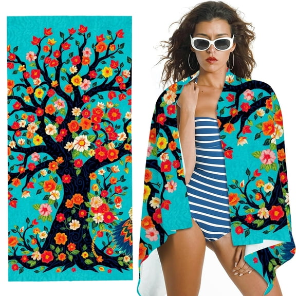 RKSupls Peacock Tree Microfiber Beach Towel, Extra Large Quick Dry Lightweight Absorbent Towel for Travel Swimming Camping, Soft Super Absorbent- 30x60 in