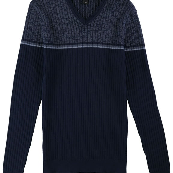 Alfani Mens Textured Stripe Pullover Sweater, Blue, Small