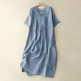thumbnail image 3 of Aofany Women's Cotton Mini Dress Short Sleeve Casual Comfy V-Neck Tunic Dress Solid Color Baggy Summer Dresses, 3 of 7