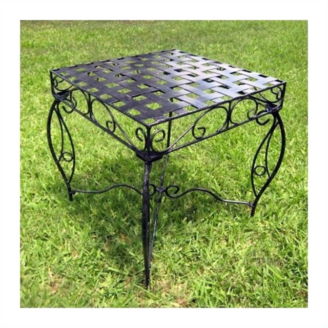International Caravan Mandalay Iron Patio Side Table in Antique Black
