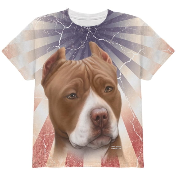 Pit Bull Terrier Live Forever All Over Youth T Shirt Multi YSM