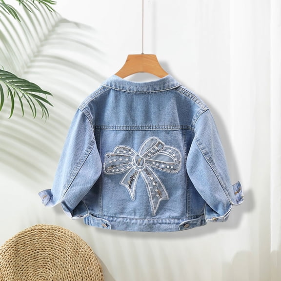 EnJoCho Girls Toddler Baby Denim Jacket Butterfly Embroidery Classic Jean Jacket Coat Casual Cute Outerwear Sweatshirt Coats