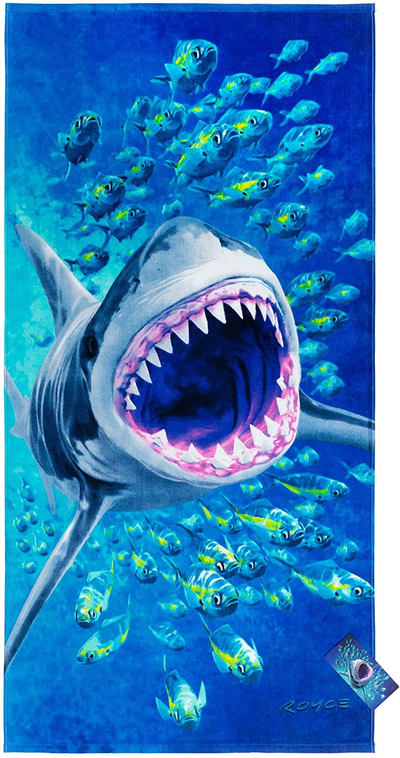 Beachland Extreme Shark Beach Towel 30 x 60 inch 100% Cotton - Design by Royce - Great White Shark Attack