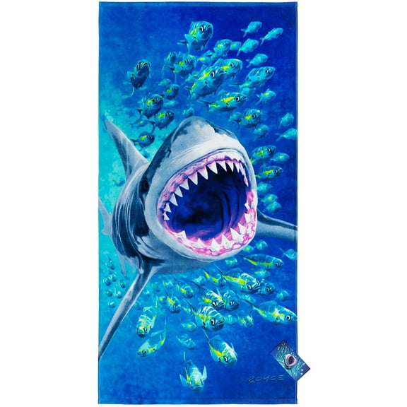 Beachland Extreme Shark Beach Towel 30 x 60 inch 100% Cotton - Design by Royce - Great White Shark Attack