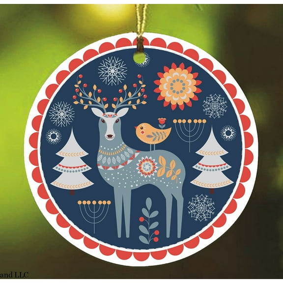 Scandinavian Folk Deer Christmas Ornament, Ethnic Boho Tree Gift