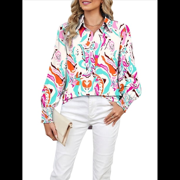 Blusas Bohemias con Cuello en V y Mangas Farol para Mujer 2025 Rojo y Verde XL