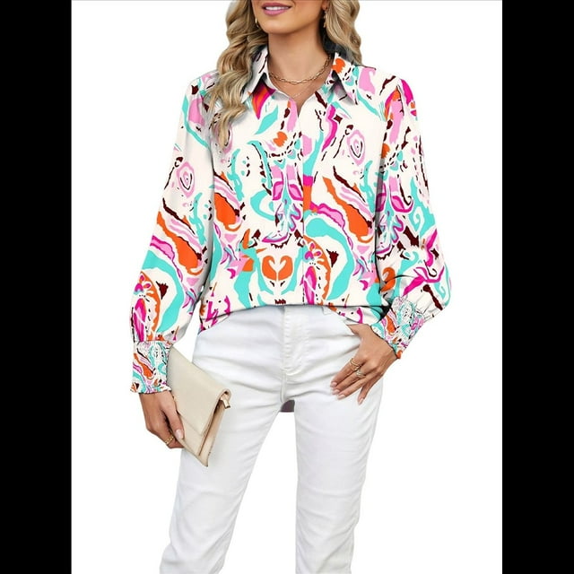 Blusas Bohemias con Cuello en V y Mangas Farol para Mujer 2025 Flores Rojas y M