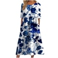 thumbnail image 2 of TIANEK Dresses for Women 2023 Blue Party Dress for Women Casual Crew Neck Printing Summer Short Sleeve Pockets Dress Boho Maxi Dresses, 2 of 6