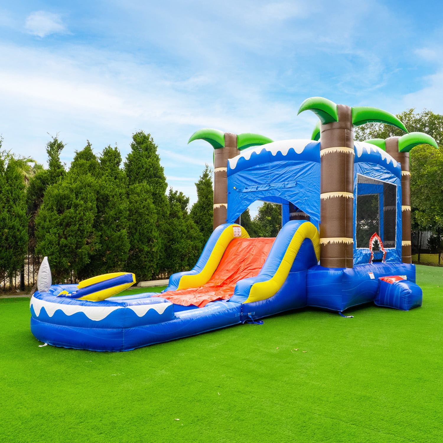 HeroKiddo 26FT Long Inflatable Water Slide Bounce House - Commercial Grade with Basketball Hoop, Backyard Wet Dry Fun