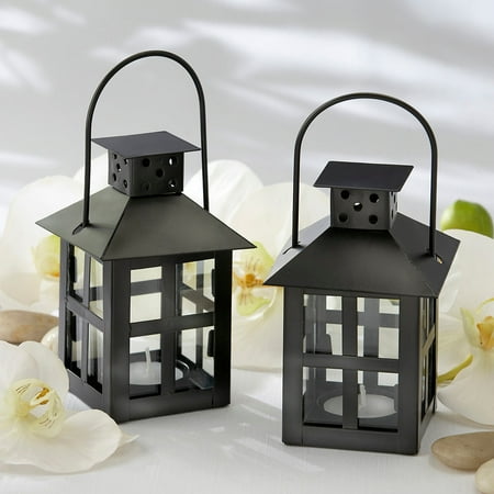 Kate Aspen Mini Decorative Lanterns - Set of 2 - Vintage Metal Lantern Candle Holders for Wedding Centerpiece, Home Decor and Party Favor (Black)