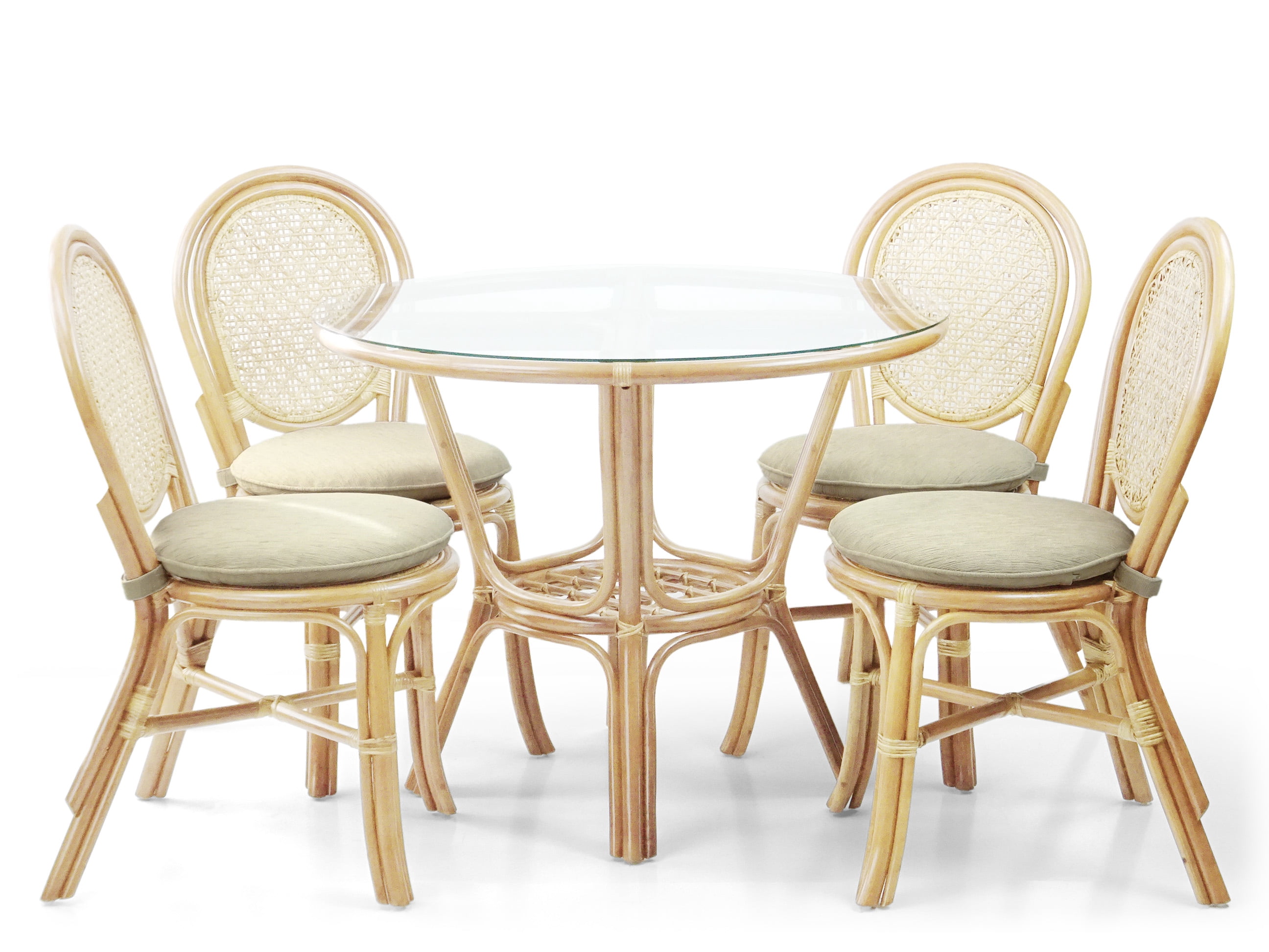 Set of 4 Denver Dining Handmade Wicker Side Chairs with Cream Cushions Natural Rattan, Natural Color