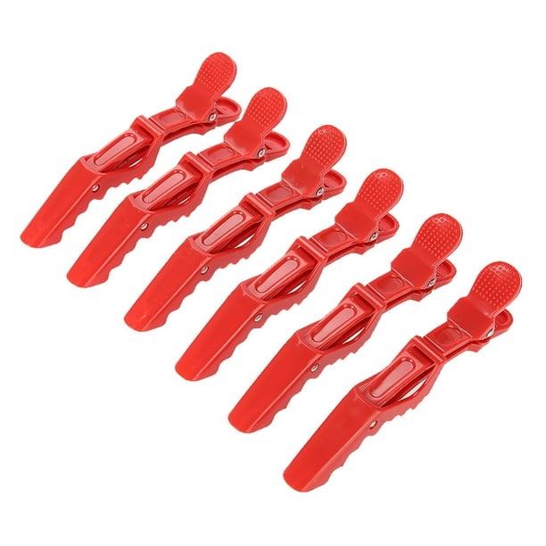 6 pinzas para el pelo de cocodrilo antideslizantes de una sola punta para peluquería, color rojo