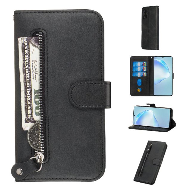 Estuche de Cuero PU con Cierre para Samsung Galaxy S20 , Funda Protectora con Billetera y Correa