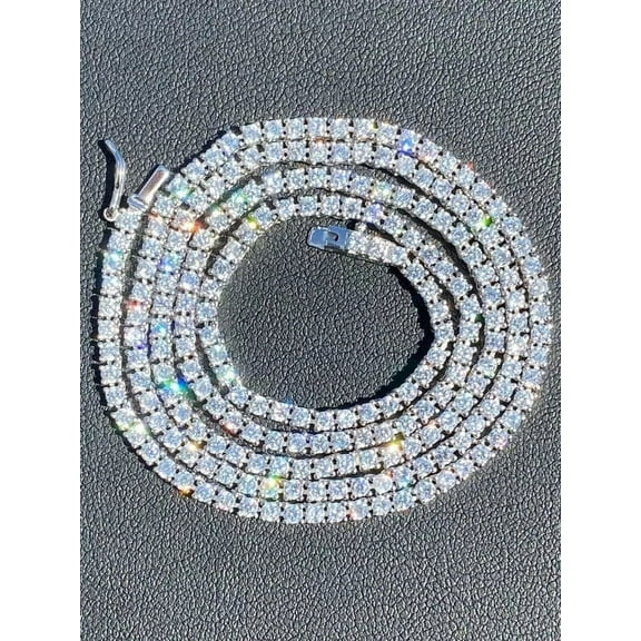18" In 4MM 00Ct Round Lab Created Diamond Tennis Necklace Chain 14K White Gold Plated