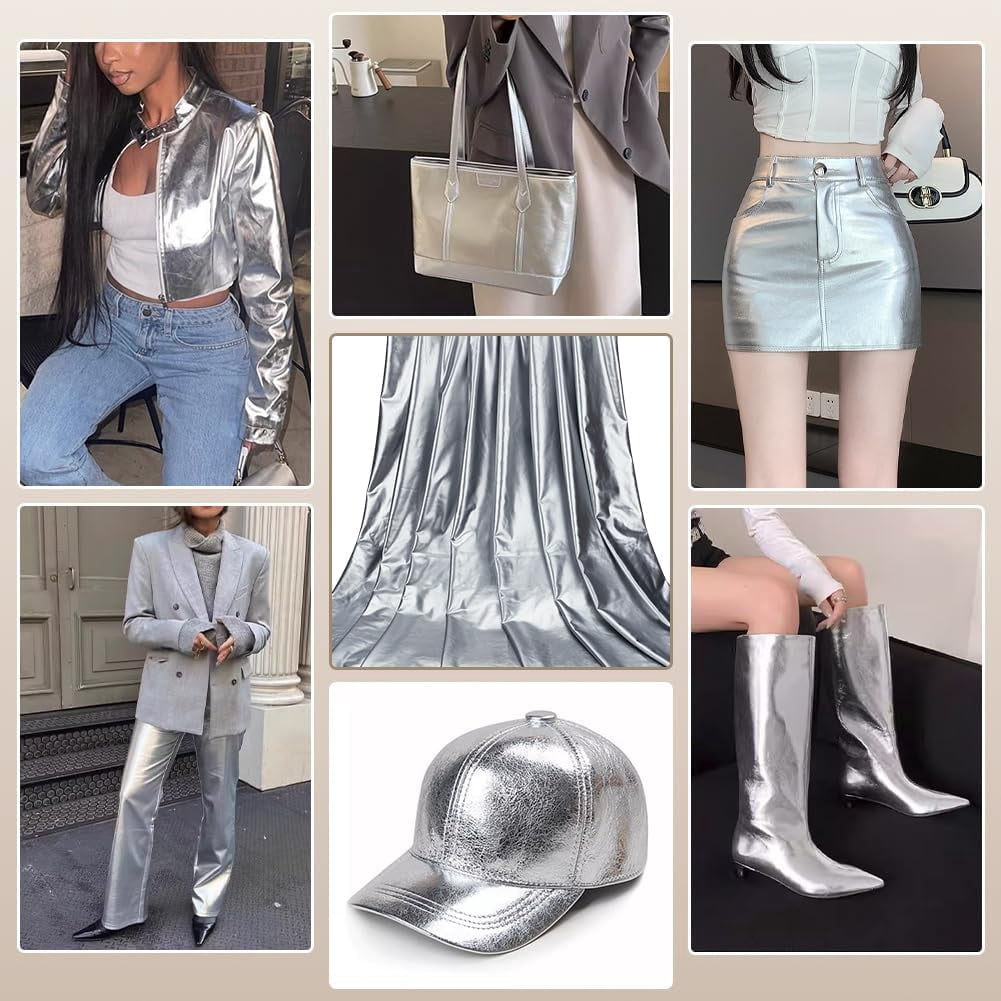4-Way PU Imitation Leather Fabric 39x57inch PU Leather Silver Color Artificial Leather Fabric Soft and Smooth Leather for Sofa Handbag Handmade DIY Craft Projects