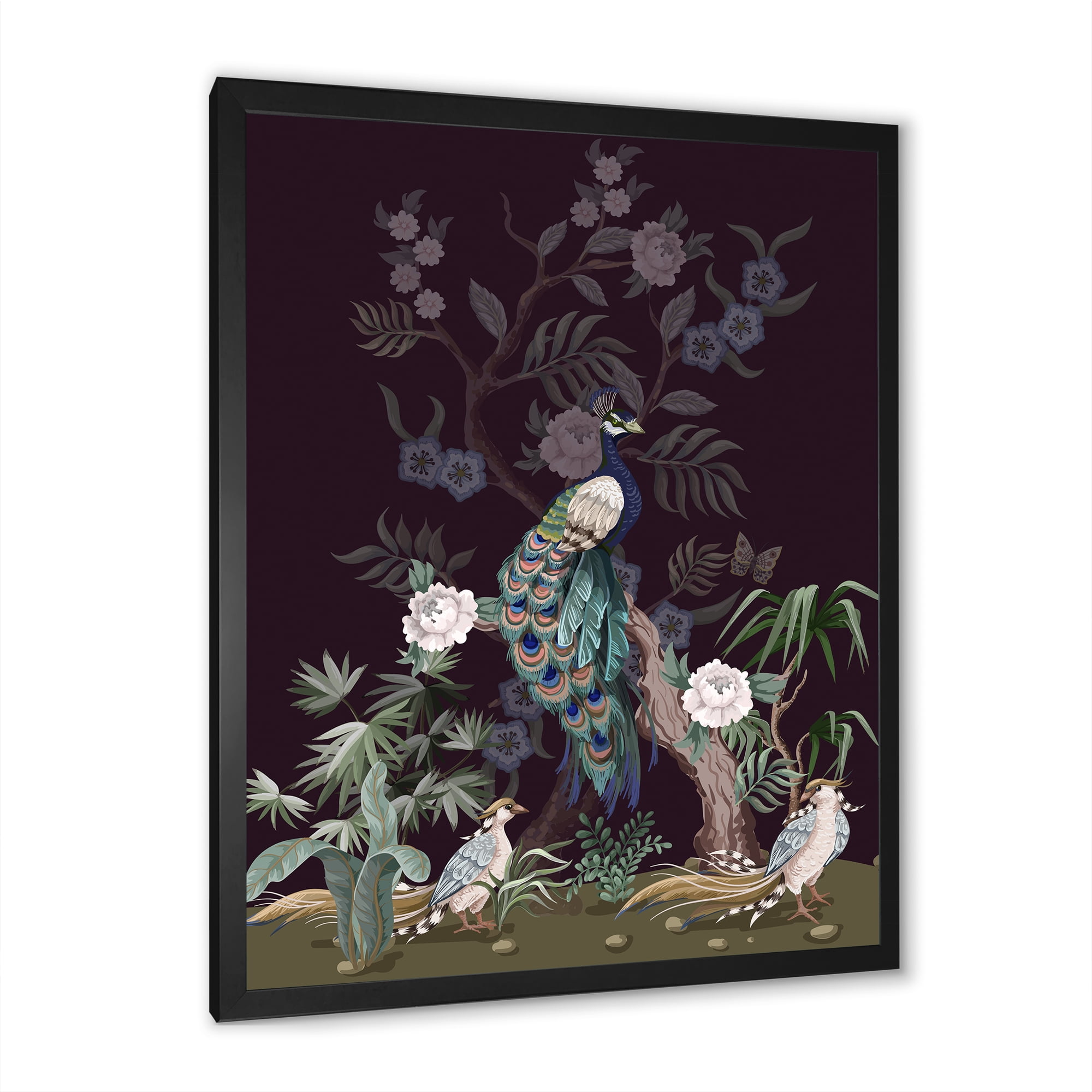 Designart 'Chinoiserie With Peonies and Birds V' Traditional Framed Art Print