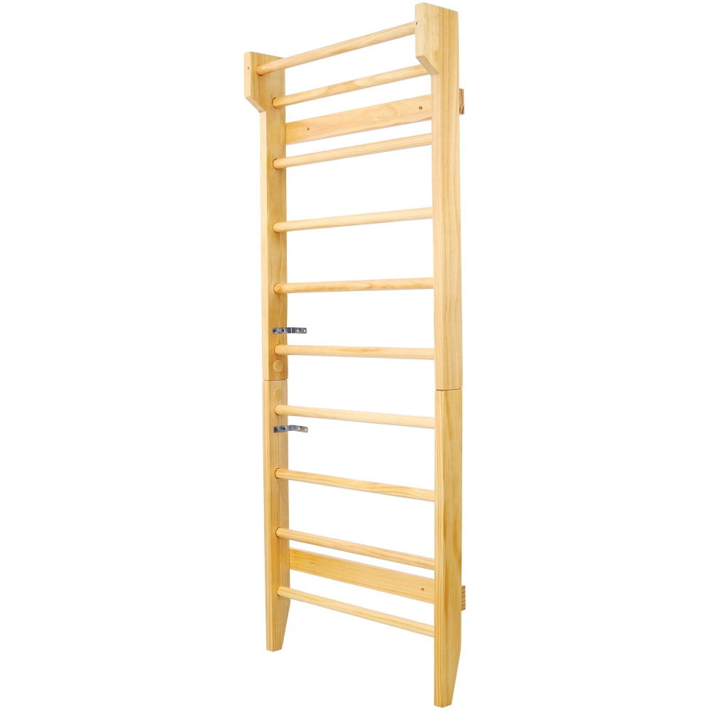 Wooden Gymnastics Stall Bar (Swedish Ladder) - Wall Mounted Pull Up Bar, for Physical Therapy/Stretching/Yoga, Indoor Home Gym Workout