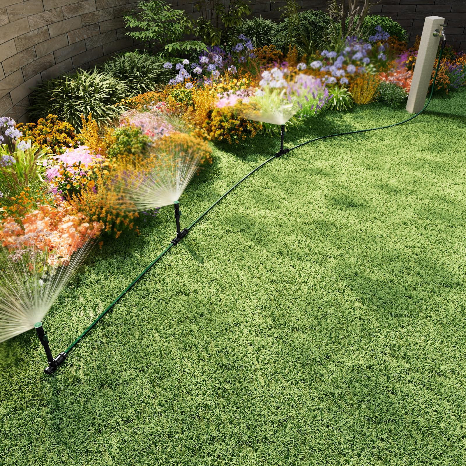 Flexible Sprinkler System  Above Ground Diy Irrigation Kit Multi-adjustable Lawn Set Ideal For Plant And Flower Bed Watering 30ft Garden Hose Included