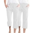 thumbnail image 6 of Iugvhana 2-Pack Linen Capri Pants for Women Plus Size Casual Drawstring Elastic High Waist Cropped Pants Straight Loose Wide Leg Capris with Pockets White&White M, 6 of 6