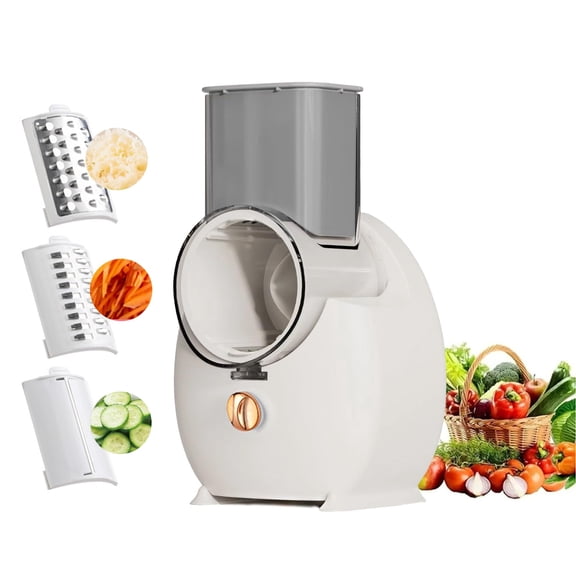 3 in 1 Electric Cheese Grater and Vegetable Slicer with 6 Interchangeable Blades, Salad Shooter for Block Cheese, Fruit, Vegetables, and Nuts(White)