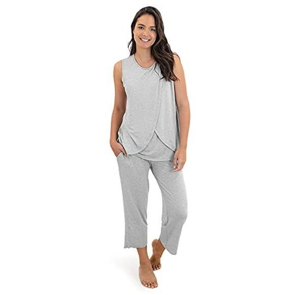 Kindred ly Tulip Hem Maternity & Nursing Pajamas | Nursing Pajama Set (Grey Heather, Medium)