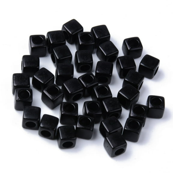 100pcs Acrylic European Beads Large Hole Beads Cube Black 7x7x7mm Hole: 4mm