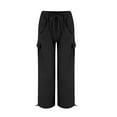 thumbnail image 5 of Manxivoo Cargo Pants for Women High Waisted Women's Cotton Drawstring Parachute Pants with 4 Pockets/Low Rise Elastic Waistband Cargo Pants Street Summer Dickies Pants Black, 5 of 6