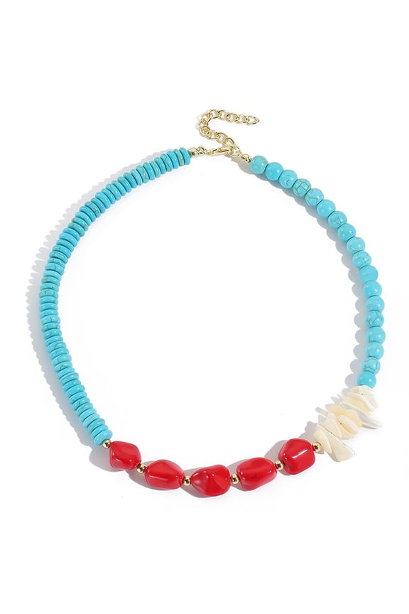 Turquoise Bead Necklace Suitable for Women Adjustable Bohemian Red Turquoise Shell Necklace Jewelry