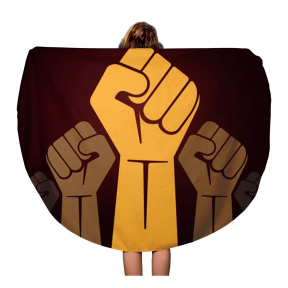 SIDONKU 60 inch Round Beach Towel Blanket Red Power Clenched Fist Held in Protest Yellow Hand Travel Circle Circular Towels Mat Tapestry Beach Throw