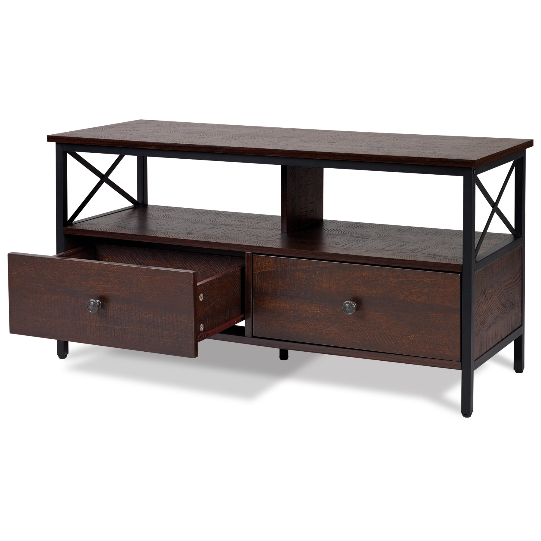 DecorTech Industrial Metal and Wood TV Stand for TVs up to 50", Walnut