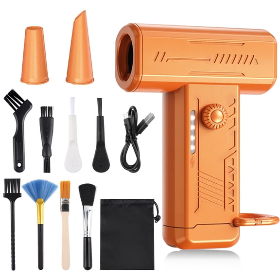 130000 RPM High-Speed Handheld Blower/Duster - Industrial Strength Air Blower for Electronics, Cars, Workshops | USB-C Rechargeable, Cordless, Includes Storage Bag (Orange)