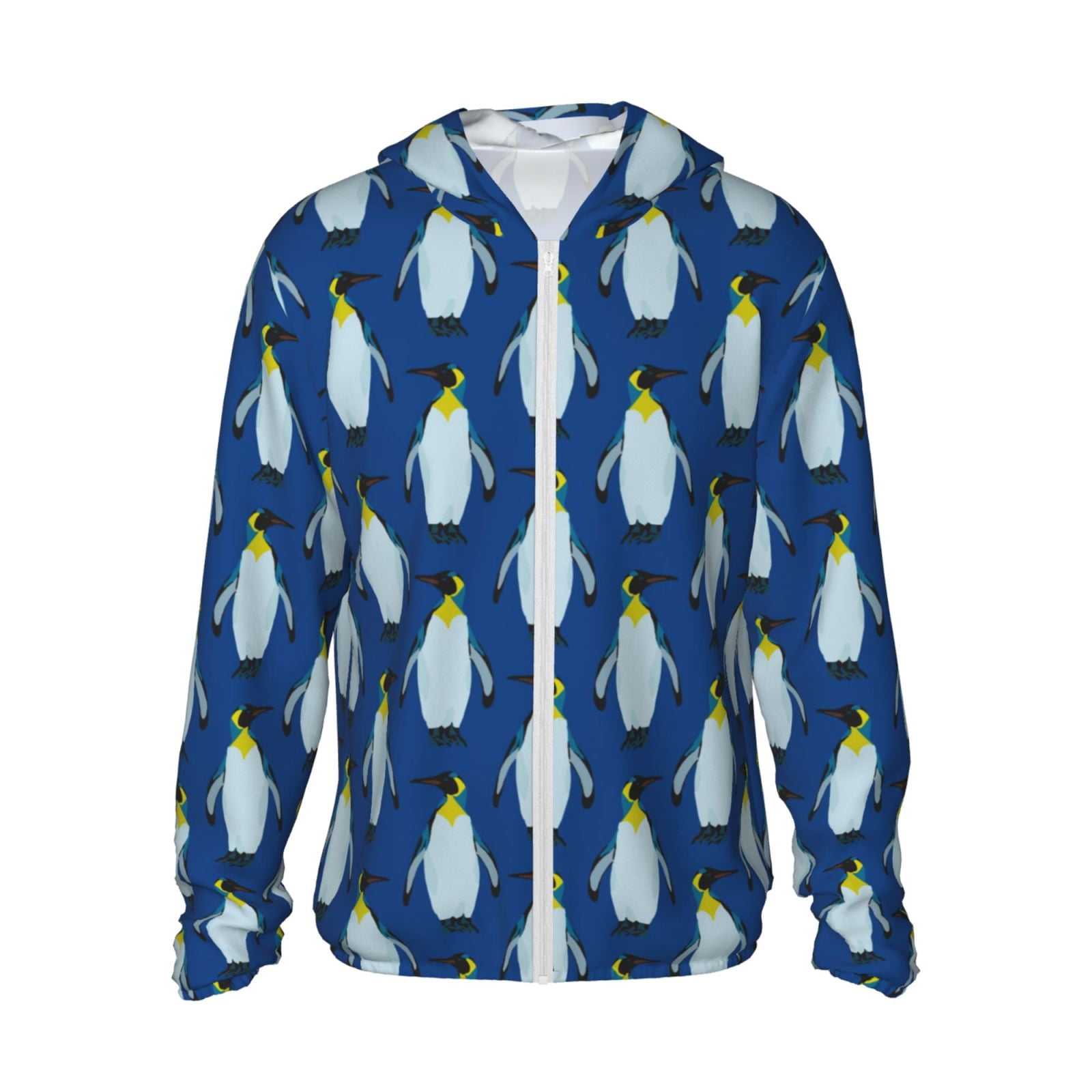 Cauagu Beautiful King Penguin Pattern for Sun Protection Hoodie for Men and Women, Long Sleeve Rash Guard Fishing Running Quick Dry Lightweigh-X-Large