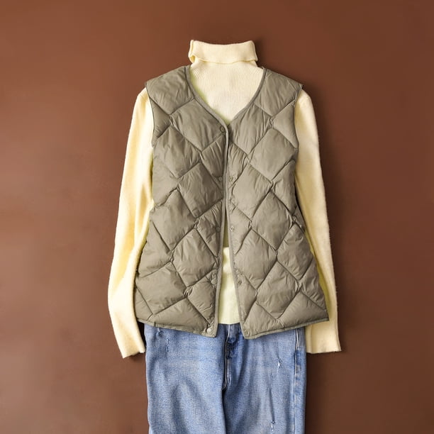 Abrigo de bolsillo cálido para mujer, chaqueta sin mangas, parka de plumón de invierno, abrigo para mujer